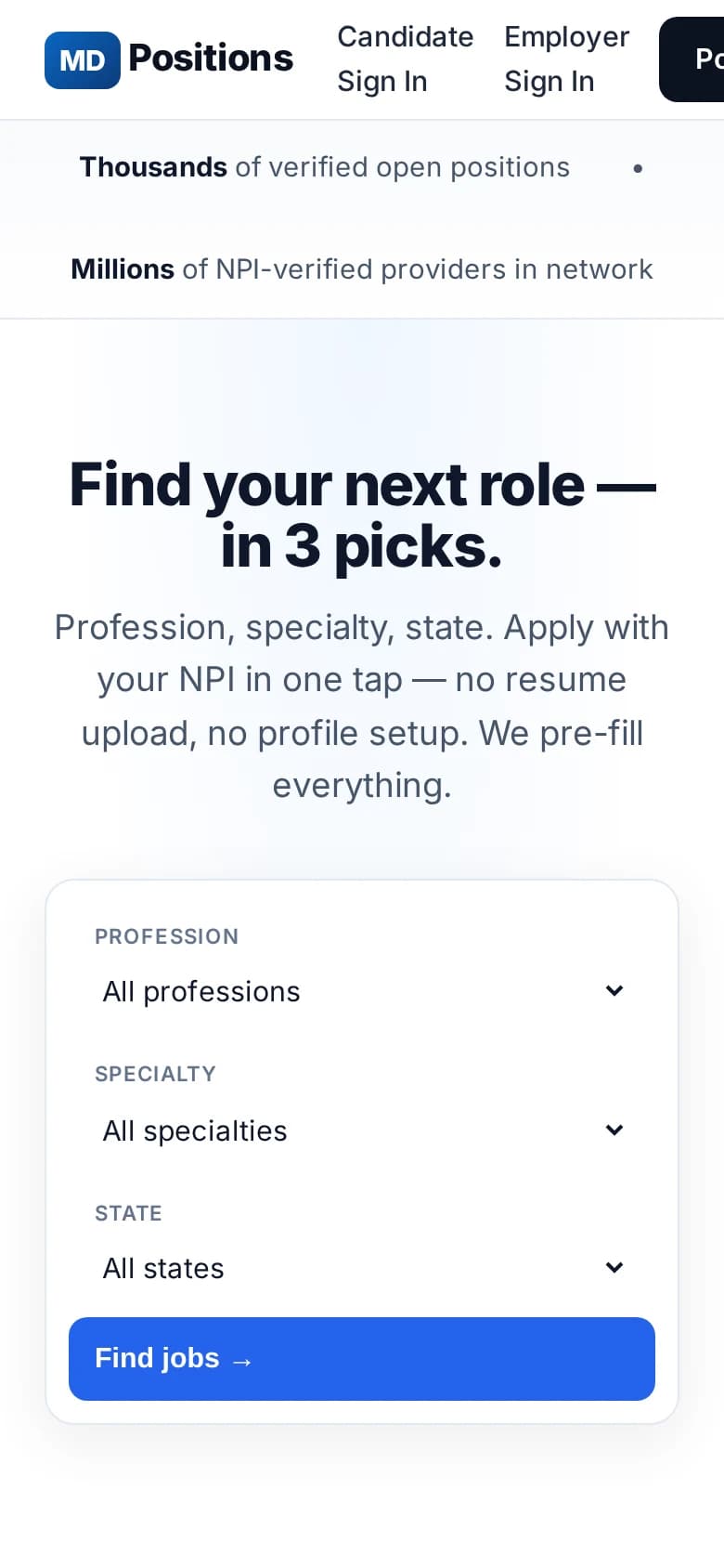 MD Positions mobile view