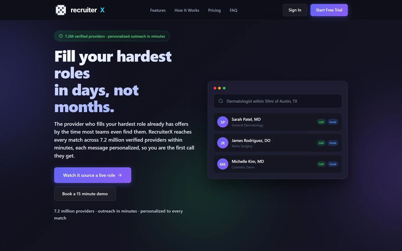 The RecruiterX platform: AI search across verified healthcare providers
