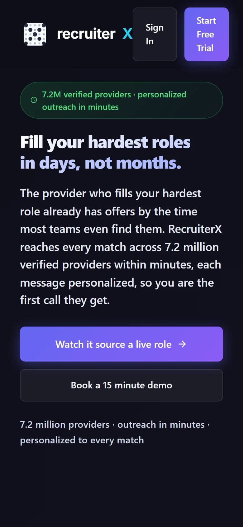 RecruiterX mobile view